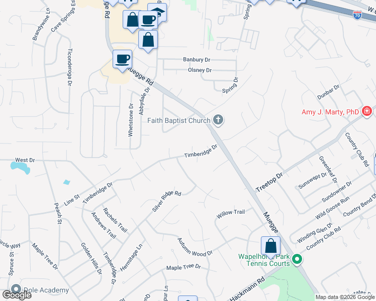 map of restaurants, bars, coffee shops, grocery stores, and more near 533 Timberidge Drive in St. Peters