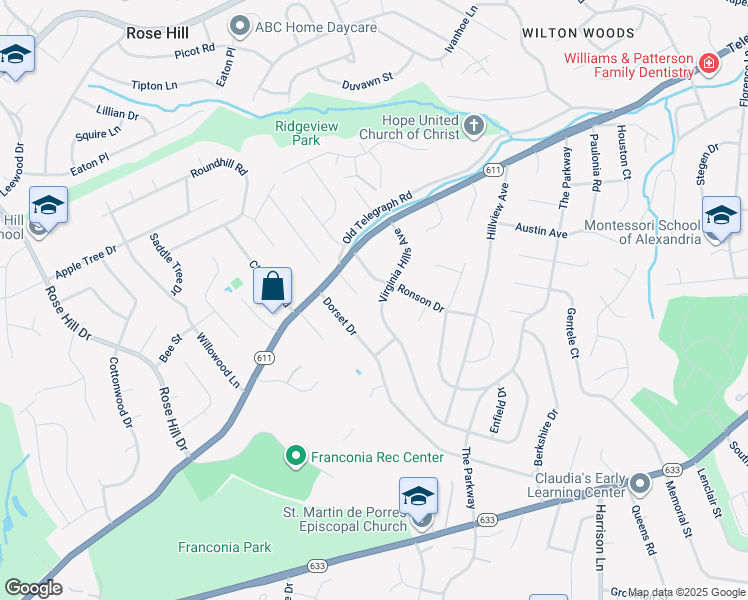 map of restaurants, bars, coffee shops, grocery stores, and more near 6310 Virginia Hills Avenue in Alexandria
