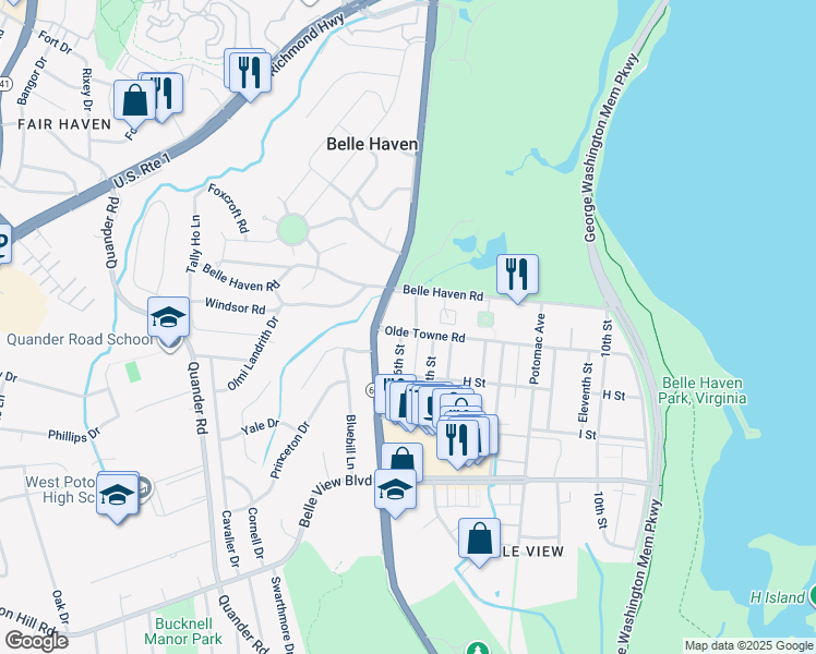 map of restaurants, bars, coffee shops, grocery stores, and more near 6324 Barrister Pl in Alexandria