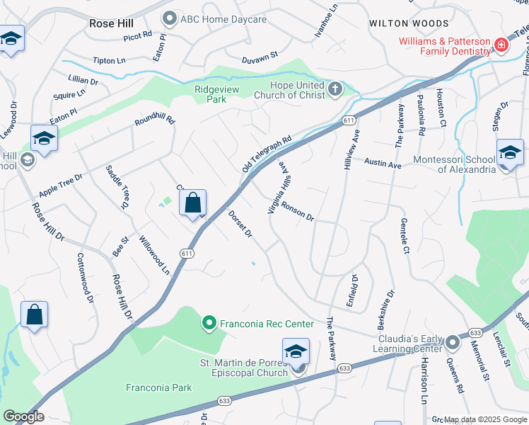 map of restaurants, bars, coffee shops, grocery stores, and more near 6310 Virginia Hills Avenue in Alexandria