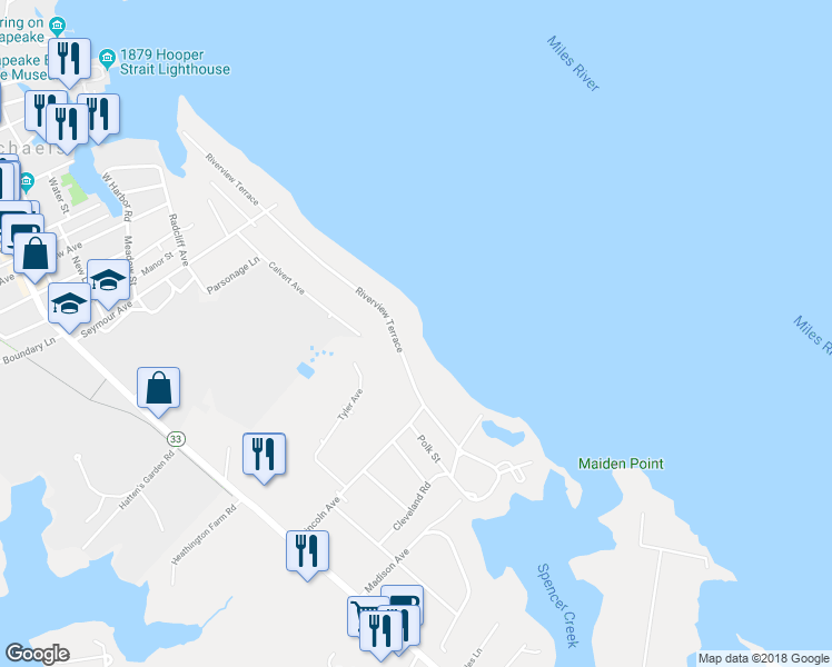 map of restaurants, bars, coffee shops, grocery stores, and more near 1013 Riverview Terrace in Saint Michaels