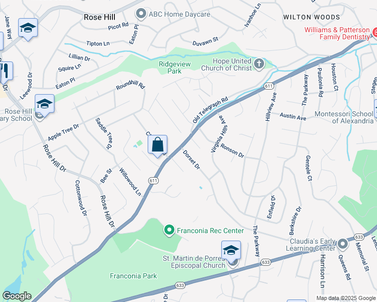 map of restaurants, bars, coffee shops, grocery stores, and more near 6319 Dorset Drive in Alexandria