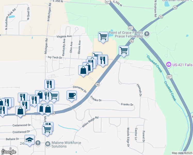 map of restaurants, bars, coffee shops, grocery stores, and more near 431 East Clifty Drive in Madison