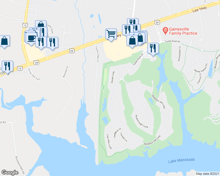 map of restaurants, bars, coffee shops, grocery stores, and more near 8234 Snead Loop in Gainesville