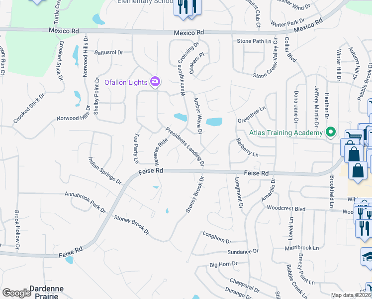 map of restaurants, bars, coffee shops, grocery stores, and more near 3 Poor Richard Court in O'Fallon
