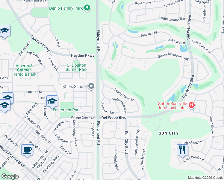 map of restaurants, bars, coffee shops, grocery stores, and more near 309 Comstock Court in Roseville