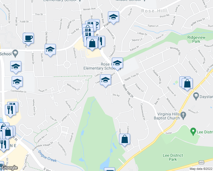 map of restaurants, bars, coffee shops, grocery stores, and more near 5022 Rose Hill Farm Drive in Alexandria