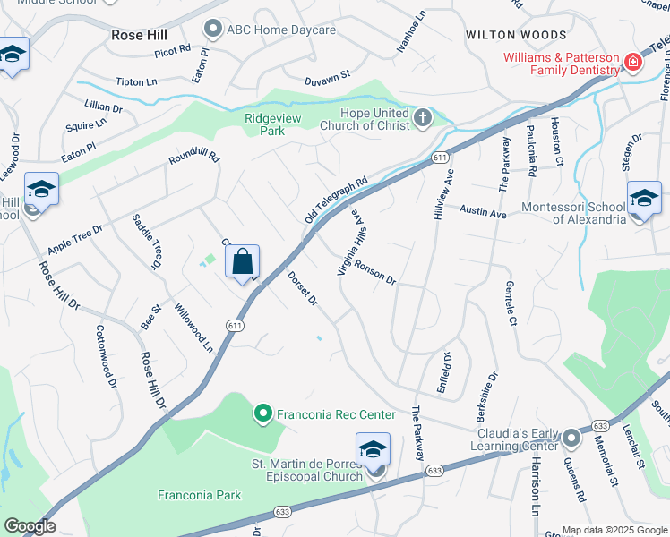 map of restaurants, bars, coffee shops, grocery stores, and more near 6308 Virginia Hills Avenue in Alexandria