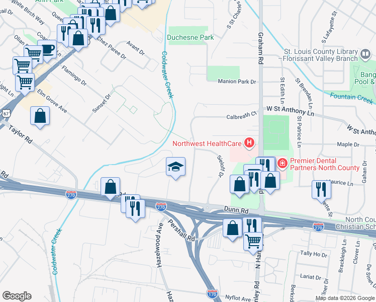 map of restaurants, bars, coffee shops, grocery stores, and more near 7483 Hazelcrest Drive in Hazelwood