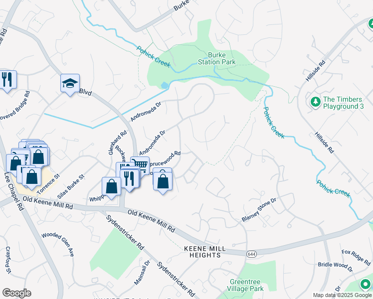 map of restaurants, bars, coffee shops, grocery stores, and more near 6326 Fenestra Court in Burke