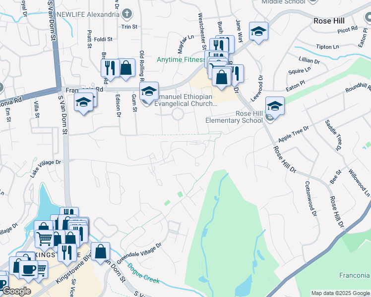 map of restaurants, bars, coffee shops, grocery stores, and more near 5122 Ballycastle Circle in Alexandria