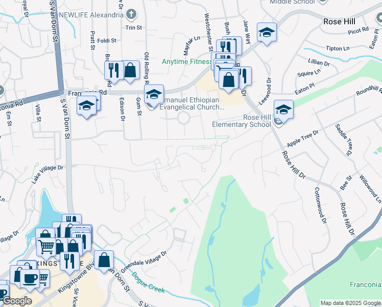 map of restaurants, bars, coffee shops, grocery stores, and more near 5122 Ballycastle Circle in Alexandria
