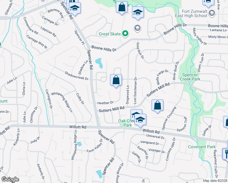 map of restaurants, bars, coffee shops, grocery stores, and more near 3 Thistle Court in St. Peters