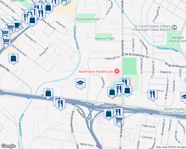 map of restaurants, bars, coffee shops, grocery stores, and more near 7483 Hazelcrest Drive in Hazelwood