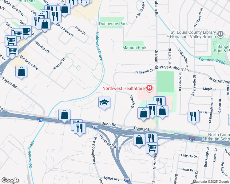map of restaurants, bars, coffee shops, grocery stores, and more near 7483 Hazelcrest Drive in Hazelwood