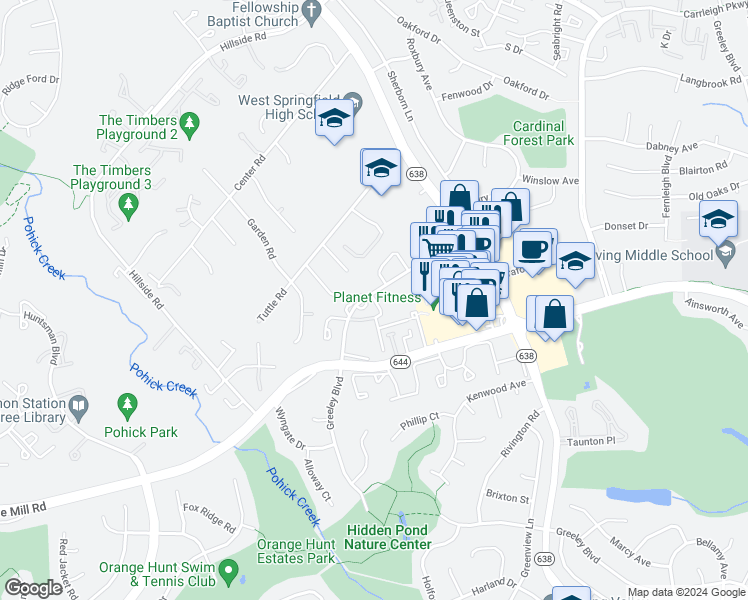 map of restaurants, bars, coffee shops, grocery stores, and more near 8482 Burling Wood Drive in West Springfield