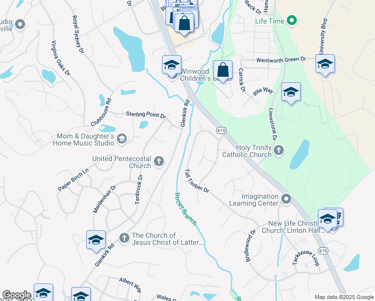 map of restaurants, bars, coffee shops, grocery stores, and more near 8126 Tall Timber Drive in Gainesville