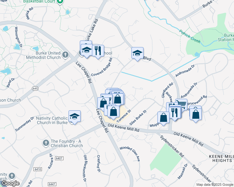 map of restaurants, bars, coffee shops, grocery stores, and more near 9519 Orion Court in Burke