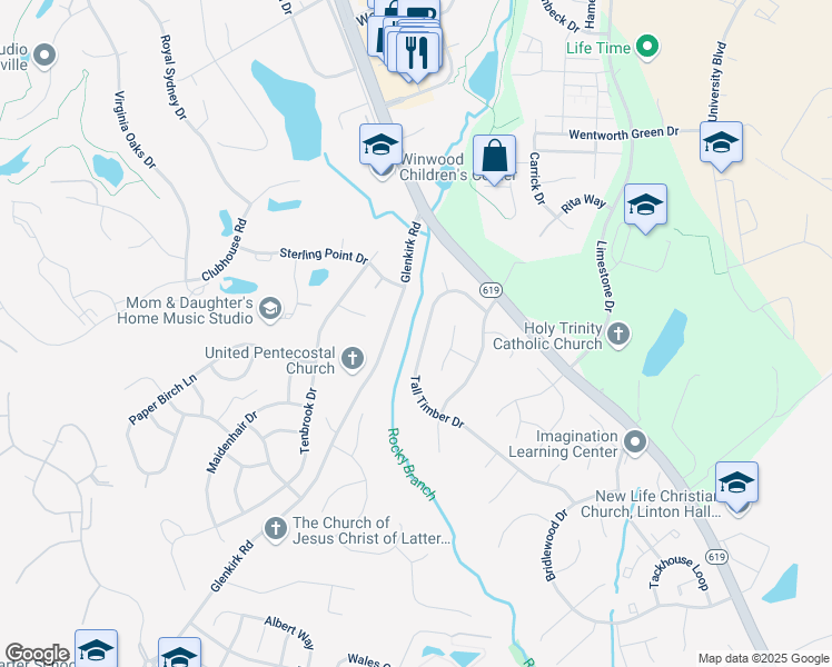 map of restaurants, bars, coffee shops, grocery stores, and more near 8126 Tall Timber Drive in Gainesville
