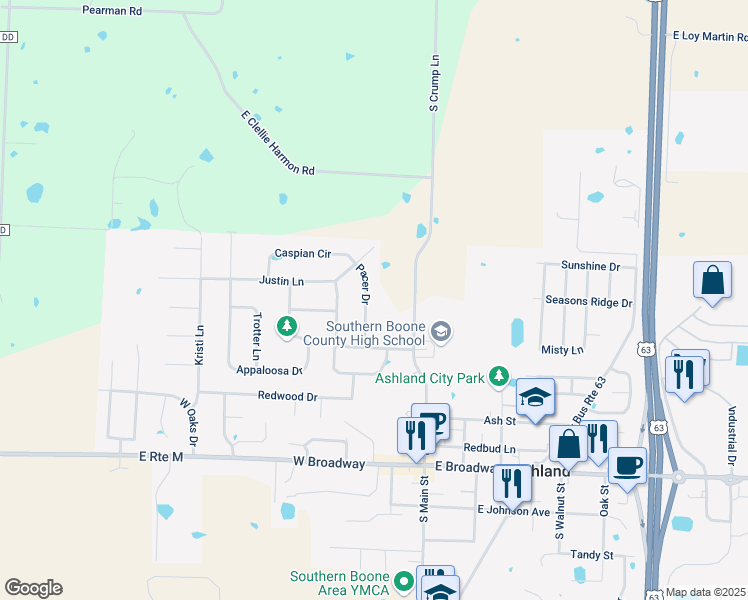 map of restaurants, bars, coffee shops, grocery stores, and more near 505 Pacer Drive in Ashland