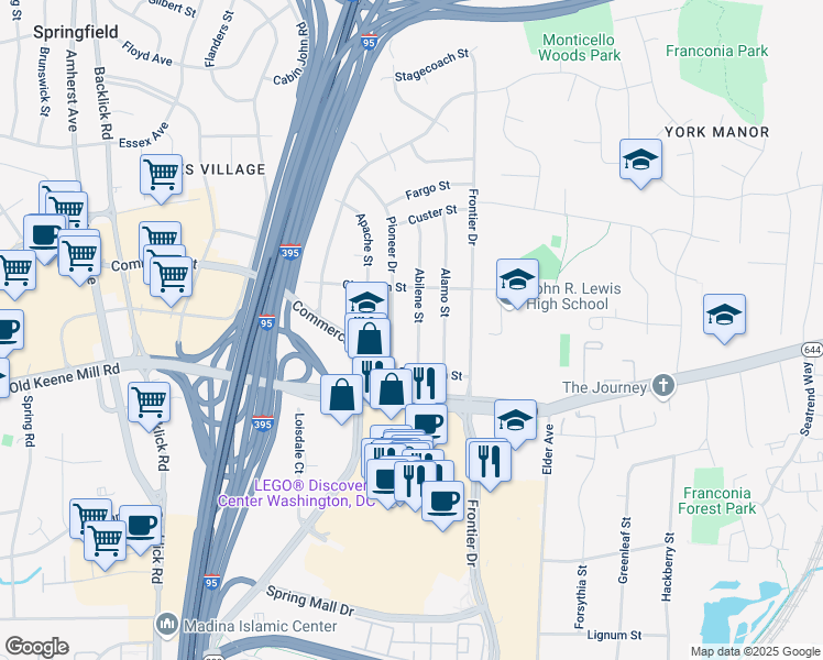 map of restaurants, bars, coffee shops, grocery stores, and more near 6310 Abilene Street in Springfield