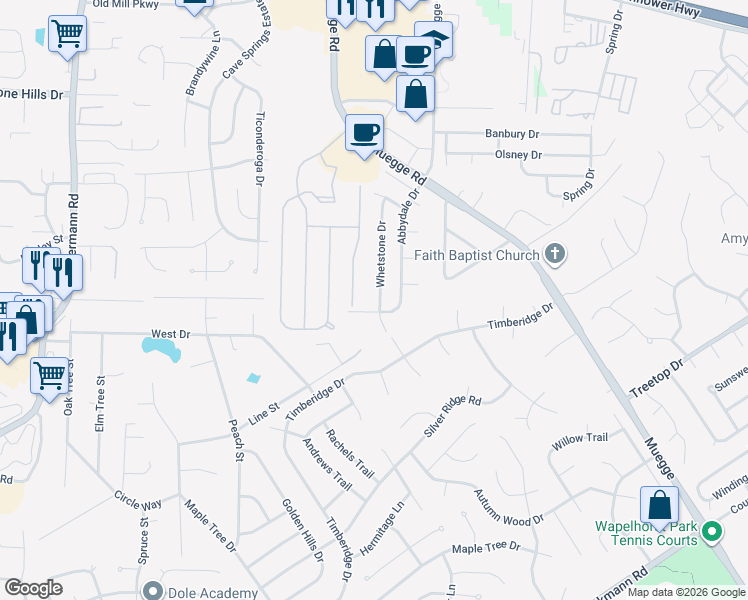 map of restaurants, bars, coffee shops, grocery stores, and more near 119 Whetstone Drive in Saint Charles