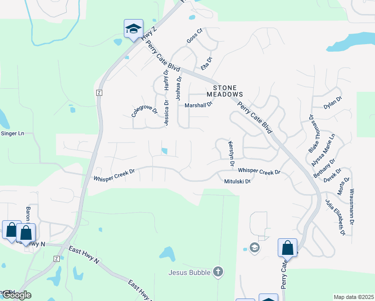 map of restaurants, bars, coffee shops, grocery stores, and more near 732 Sunflower Ridge Court in Wentzville