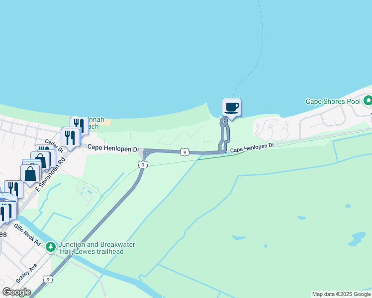 map of restaurants, bars, coffee shops, grocery stores, and more near 60 Pilot Point in Lewes