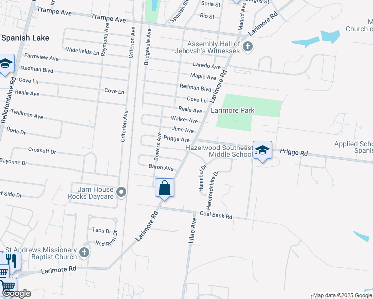 map of restaurants, bars, coffee shops, grocery stores, and more near 11677 Larimore Road in St. Louis