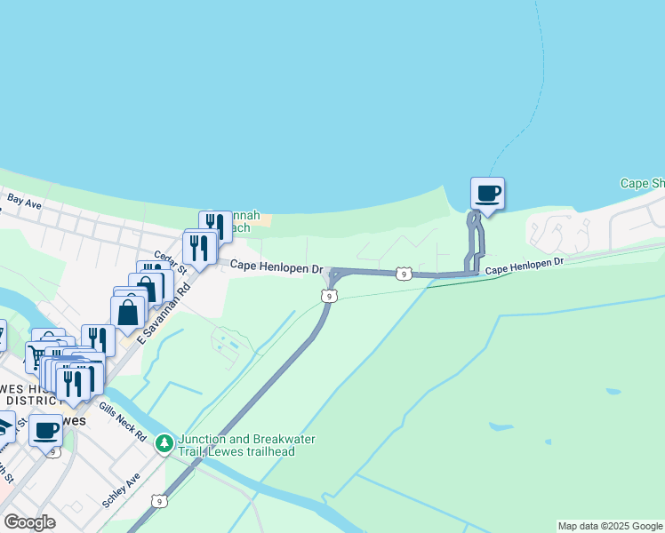 map of restaurants, bars, coffee shops, grocery stores, and more near 1 Pilot Point in Lewes