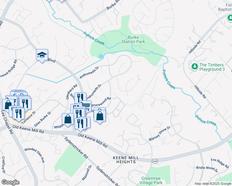 map of restaurants, bars, coffee shops, grocery stores, and more near 6315 Fenestra Court in Burke