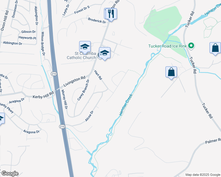 map of restaurants, bars, coffee shops, grocery stores, and more near 8000 Hart Road in Fort Washington