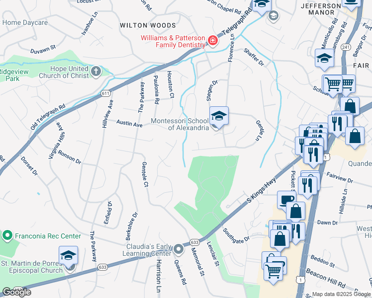 map of restaurants, bars, coffee shops, grocery stores, and more near 6286 Gentle Lane in Alexandria
