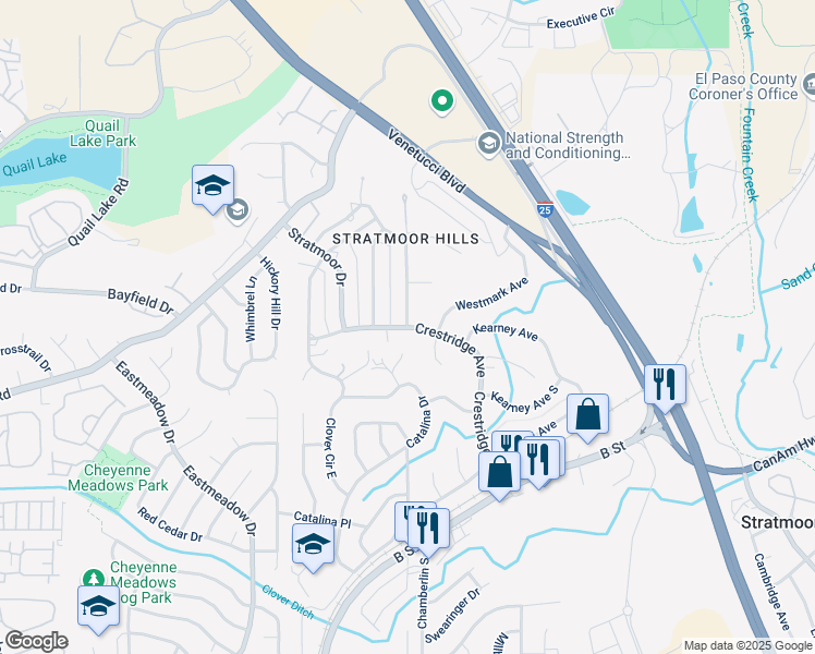 map of restaurants, bars, coffee shops, grocery stores, and more near 314 Chamberlin Avenue in Colorado Springs