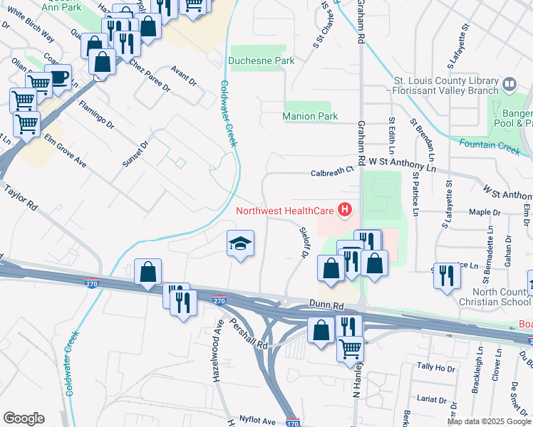 map of restaurants, bars, coffee shops, grocery stores, and more near 7536 Hazelcrest Drive in Hazelwood
