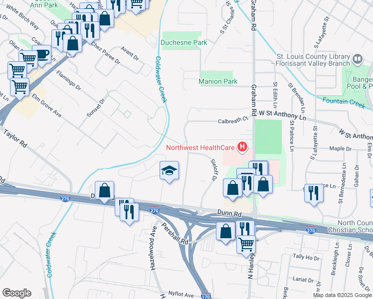 map of restaurants, bars, coffee shops, grocery stores, and more near 7536 Hazelcrest Drive in Hazelwood