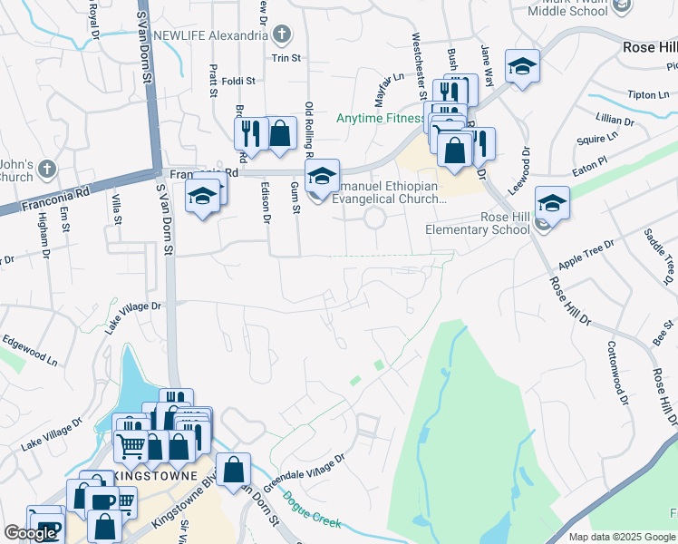 map of restaurants, bars, coffee shops, grocery stores, and more near 6318 Dunman Way in Alexandria