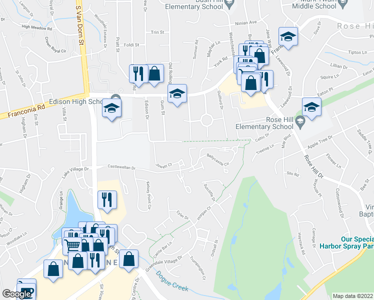 map of restaurants, bars, coffee shops, grocery stores, and more near 6318 Dunman Way in Alexandria
