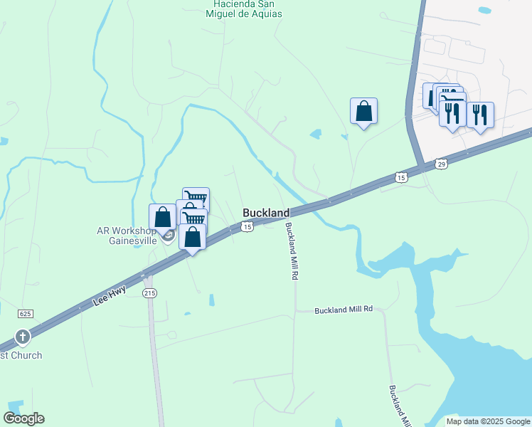 map of restaurants, bars, coffee shops, grocery stores, and more near 16206 Lee Highway in Gainesville