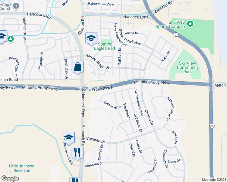 map of restaurants, bars, coffee shops, grocery stores, and more near 5489 Barnstormers Avenue in Colorado Springs