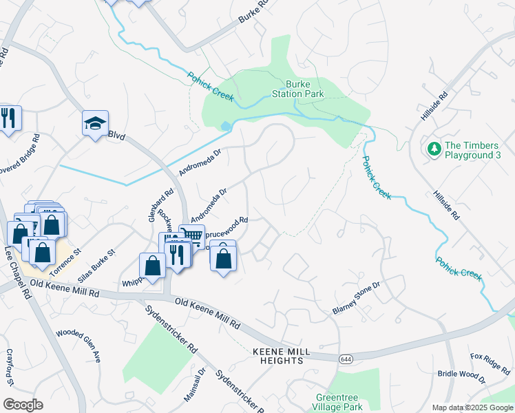 map of restaurants, bars, coffee shops, grocery stores, and more near 6311 Fenestra Court in Burke