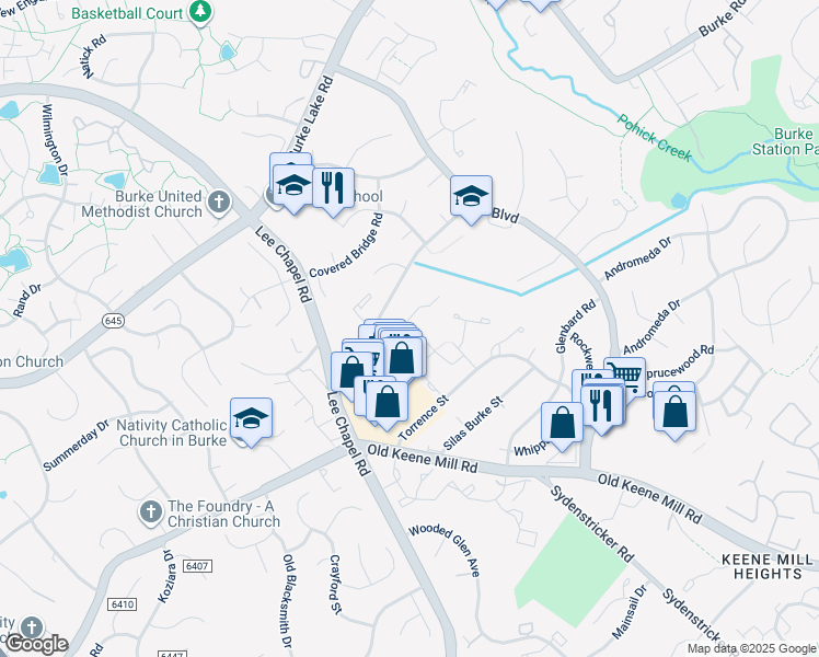 map of restaurants, bars, coffee shops, grocery stores, and more near 9515 Orion Court in Burke