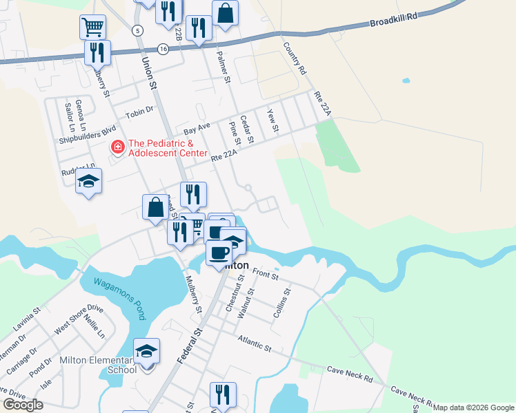 map of restaurants, bars, coffee shops, grocery stores, and more near 300 Chandler Street in Milton