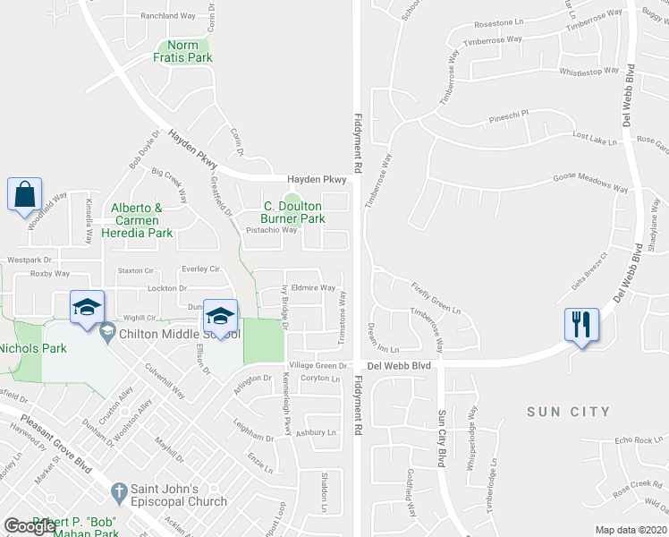 map of restaurants, bars, coffee shops, grocery stores, and more near 333 Trimstone Court in Roseville