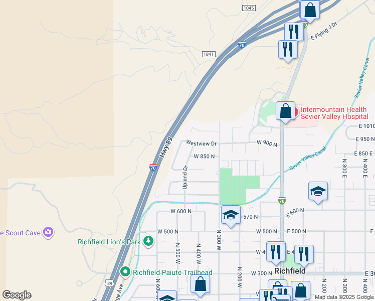 map of restaurants, bars, coffee shops, grocery stores, and more near 889 Upland Drive in Richfield