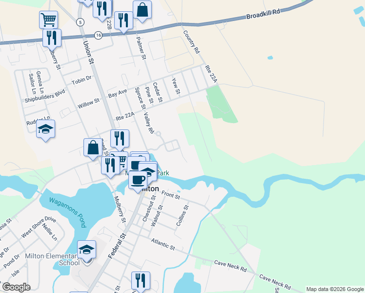 map of restaurants, bars, coffee shops, grocery stores, and more near 211 Chandler Street in Milton