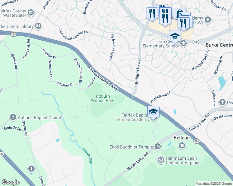 map of restaurants, bars, coffee shops, grocery stores, and more near 6319 Wendy Ann Court in Fairfax Station
