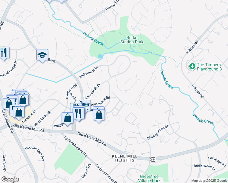 map of restaurants, bars, coffee shops, grocery stores, and more near 6311 Fenestra Court in Burke