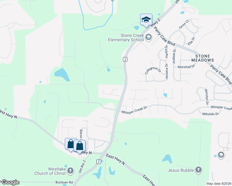 map of restaurants, bars, coffee shops, grocery stores, and more near 105 Cypress Meadows Drive in Wentzville