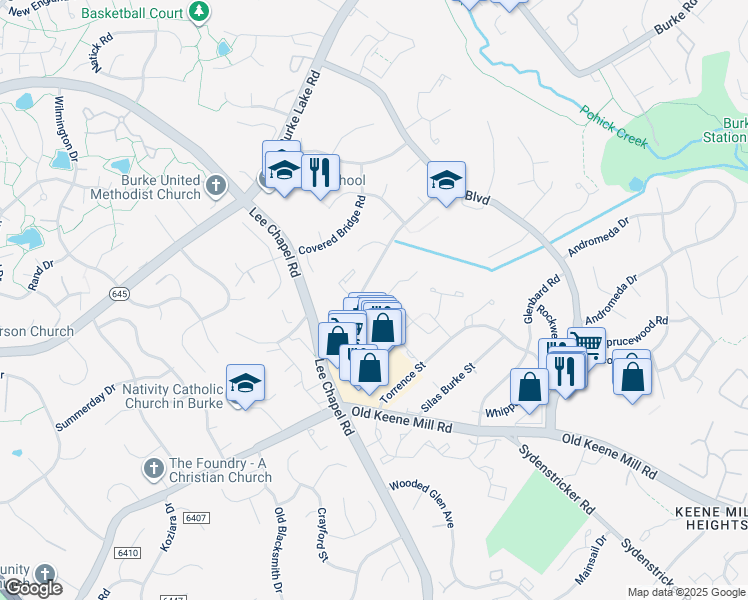 map of restaurants, bars, coffee shops, grocery stores, and more near 9520 Orion Court in Burke